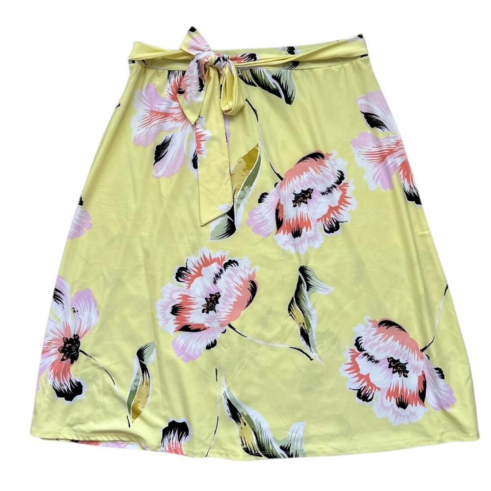 Melissa Paige Yellow Floral Midi Skirt Size L Tie Waist Boho Cottage Y2K